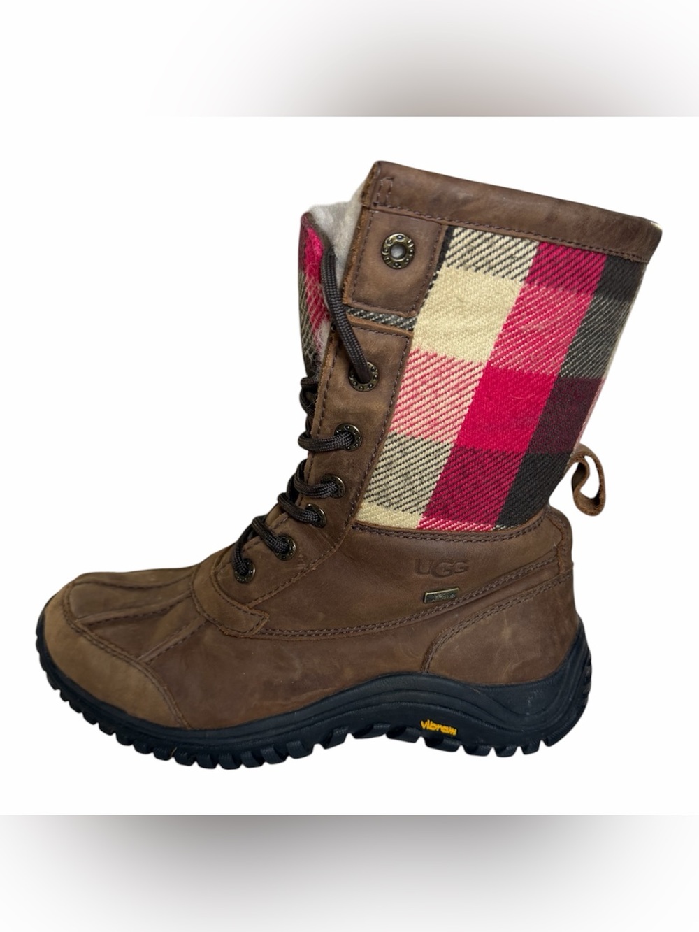 UGG Adirondack II Plaid Waterproof Boots Brown Buffalo Check 1016596 Size 7